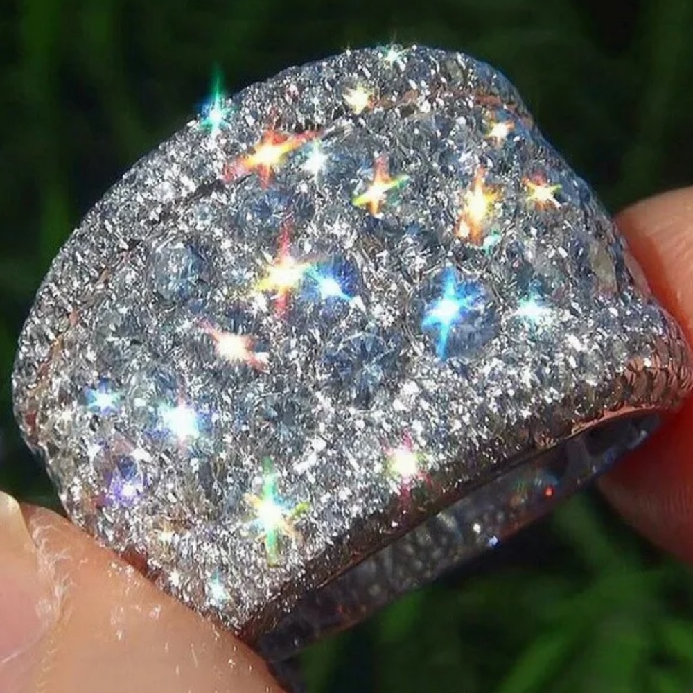 *NE💍 Silver Round Diamond Pave Wide Band Ring